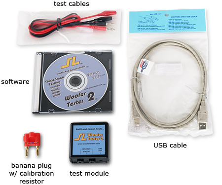 The Woofer Tester 2 includes these parts.