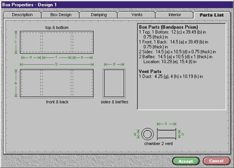 The "Parts List" of the Box Properties window.