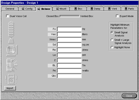 The minimum parameters for a small-signal and/or large-signal analysis can be highlighted.