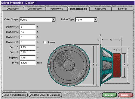 The "Dimensions" tab of the Driver Properties window.