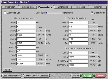 The "Parameters" tab of the Driver Properties window.