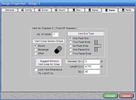 The Vents tab of the Design Properties window.